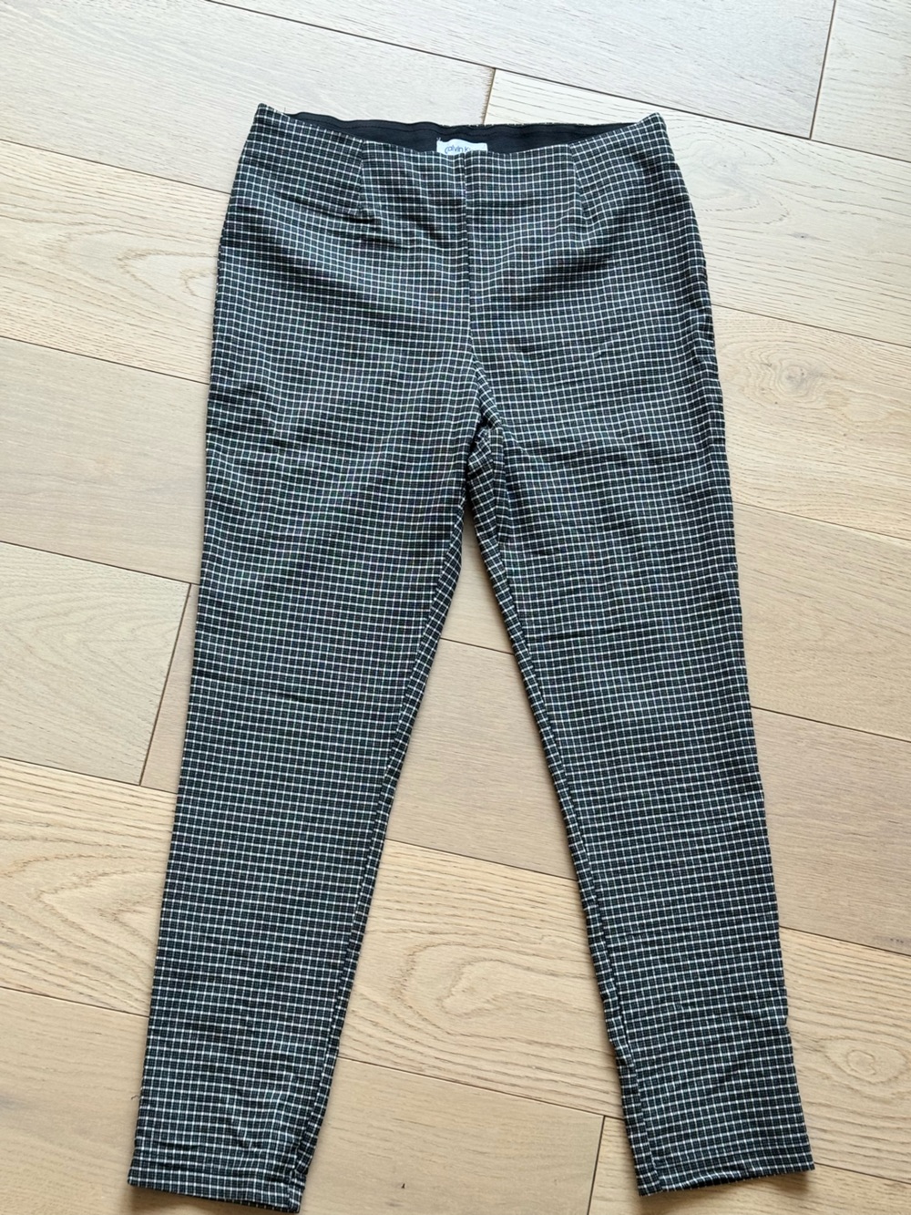 Calvin Klein Black and White Checked Straight-Leg Pants